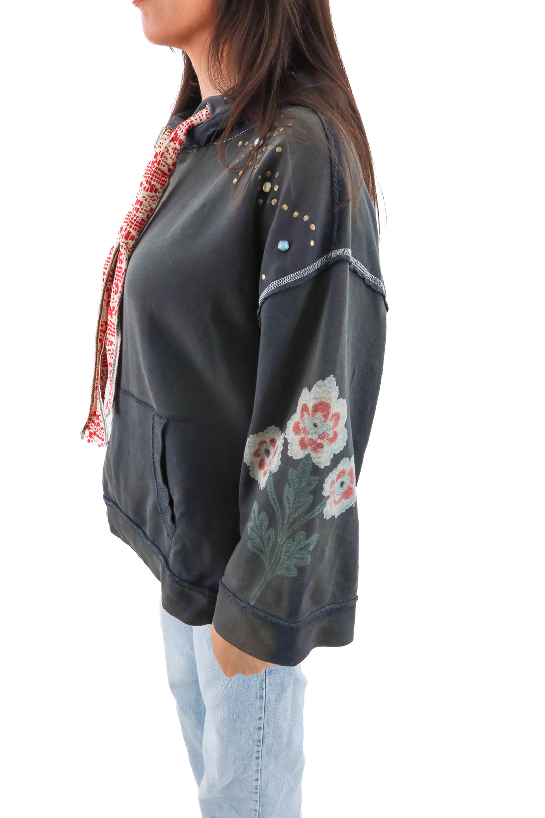 we the free black floral studded sweatshirt nwt (xs; retail $198)