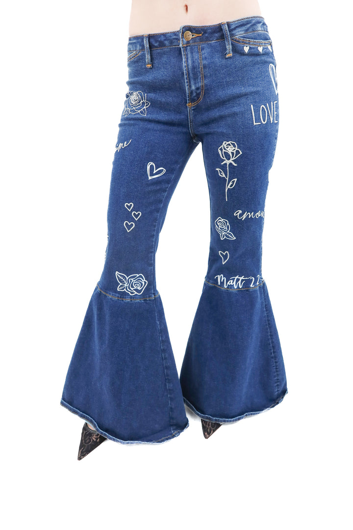 driftwood embroidered jeans (s; retail $230)