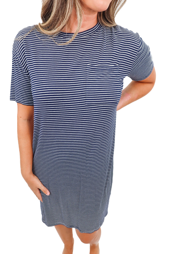 amazon essentials striped jersey dress (M)