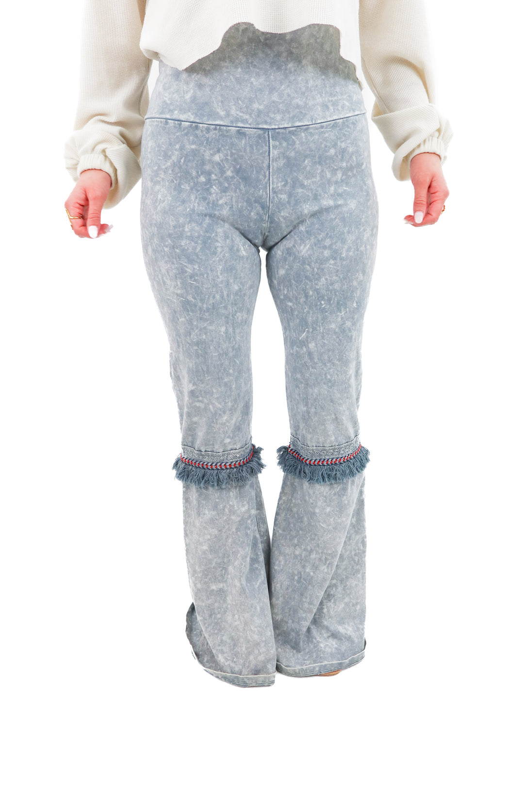 grey acid wash fringe yoga pants (l)
