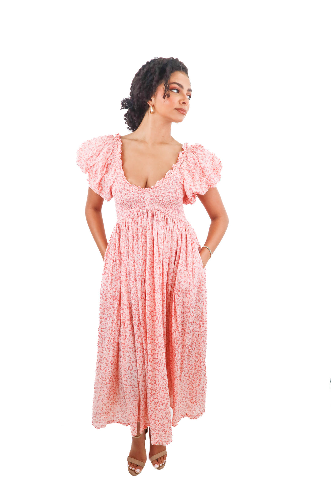 Saffron Lane pink floral maxi dress (S/M)