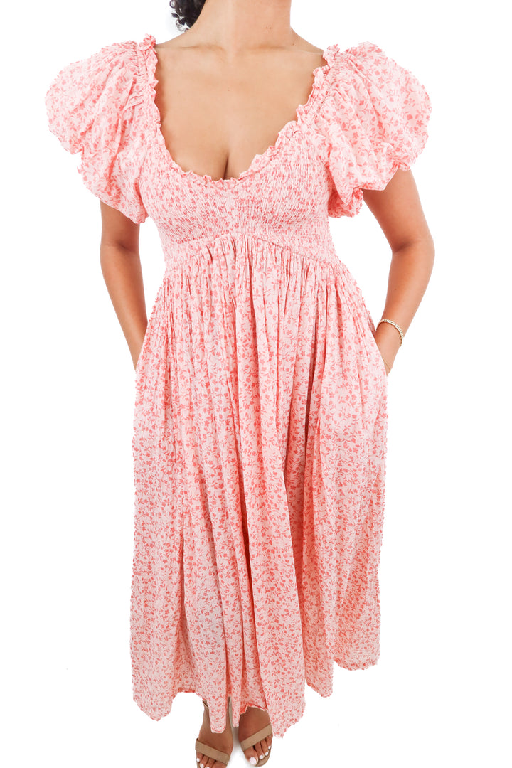 Saffron Lane pink floral maxi dress (S/M)