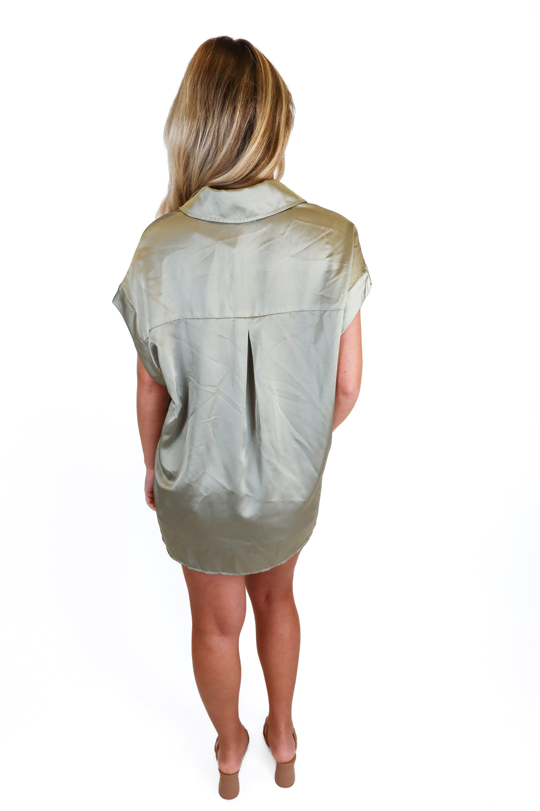 Show Me Your MUMU olive green satin button up set (S)