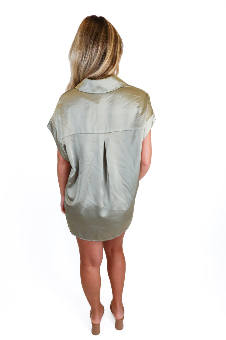 Show Me Your MUMU olive green satin button up set (S)