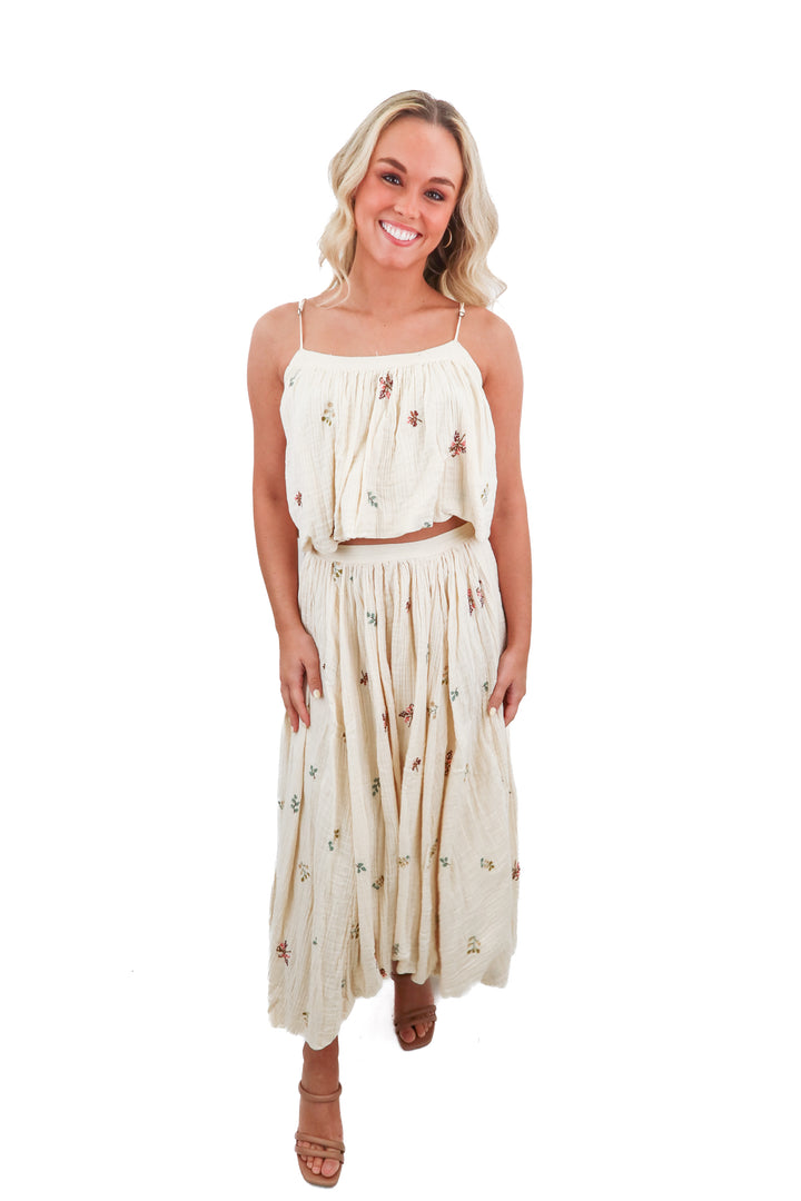 Free People cream gauzy floral top and skirt set (XS)