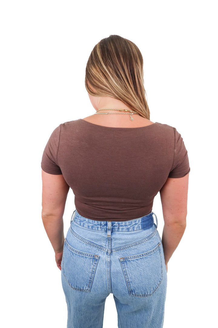 nuuds brown squareneck short sleeve bodysuit (s; retail $52)
