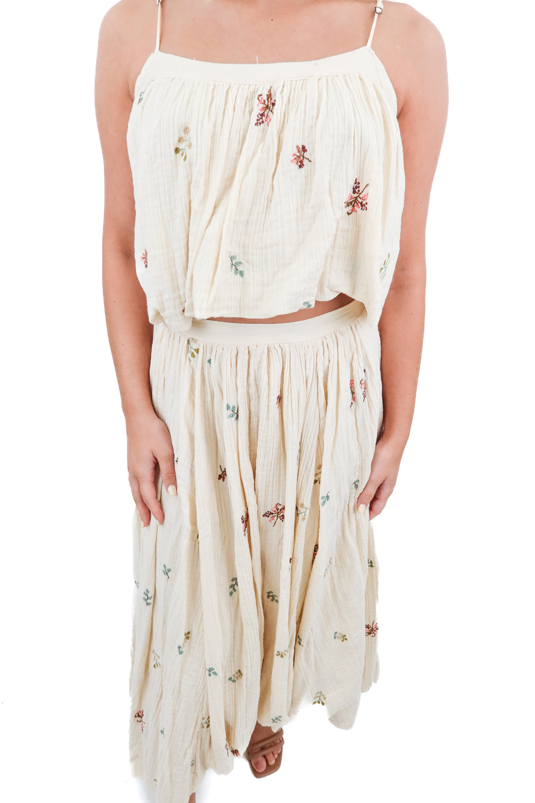 Free People cream gauzy floral top and skirt set (XS)