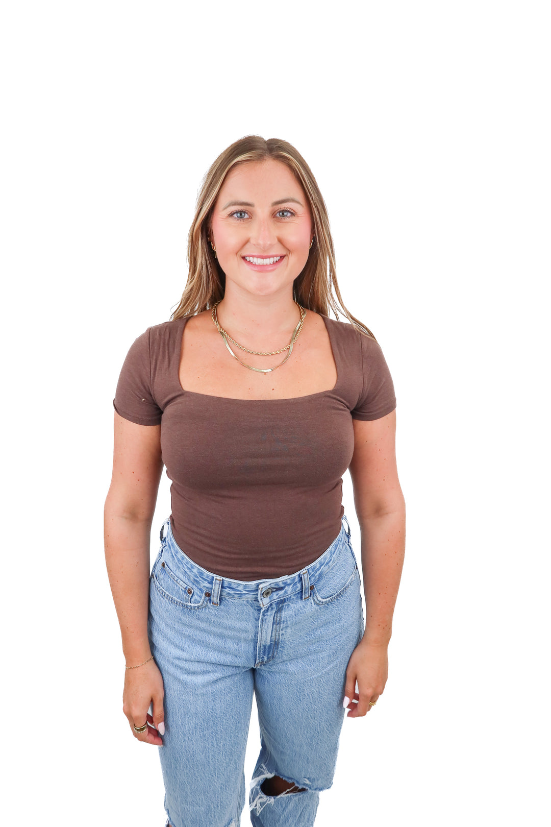 nuuds brown squareneck short sleeve bodysuit (s; retail $52)