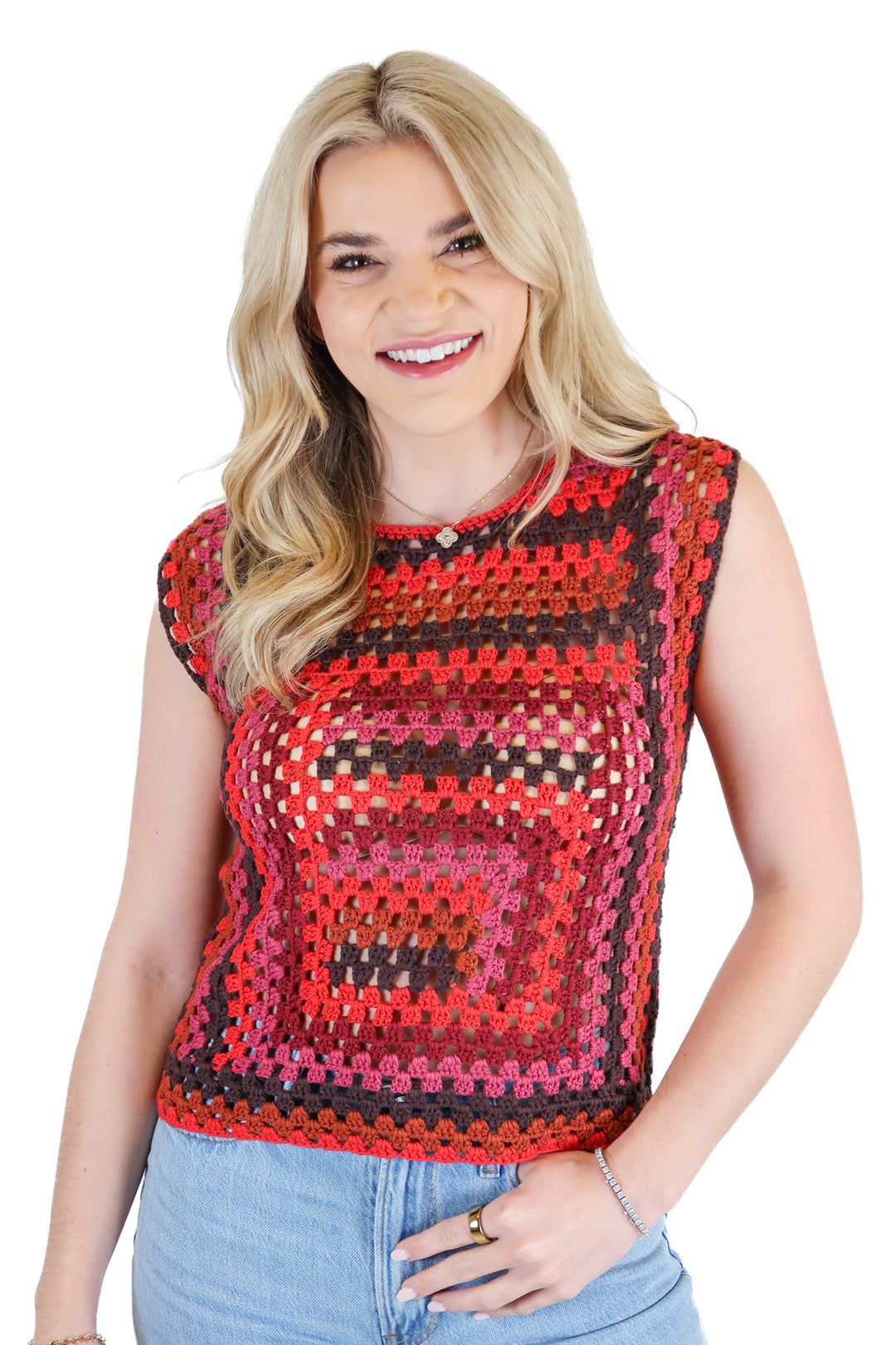 Moth Multicolored Crochet Tank (XS)