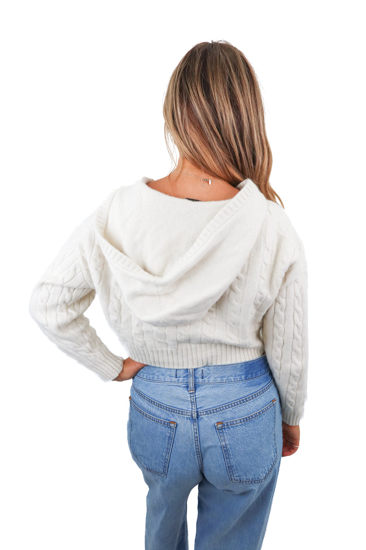 sunday best ivory cable knit cropped zip up (s; retail $128)