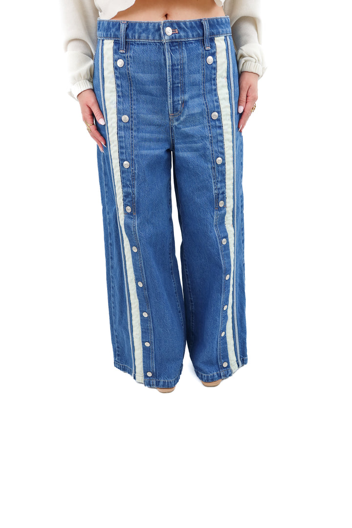 we the free denim wide leg floral detail jeans (30; retail $298)