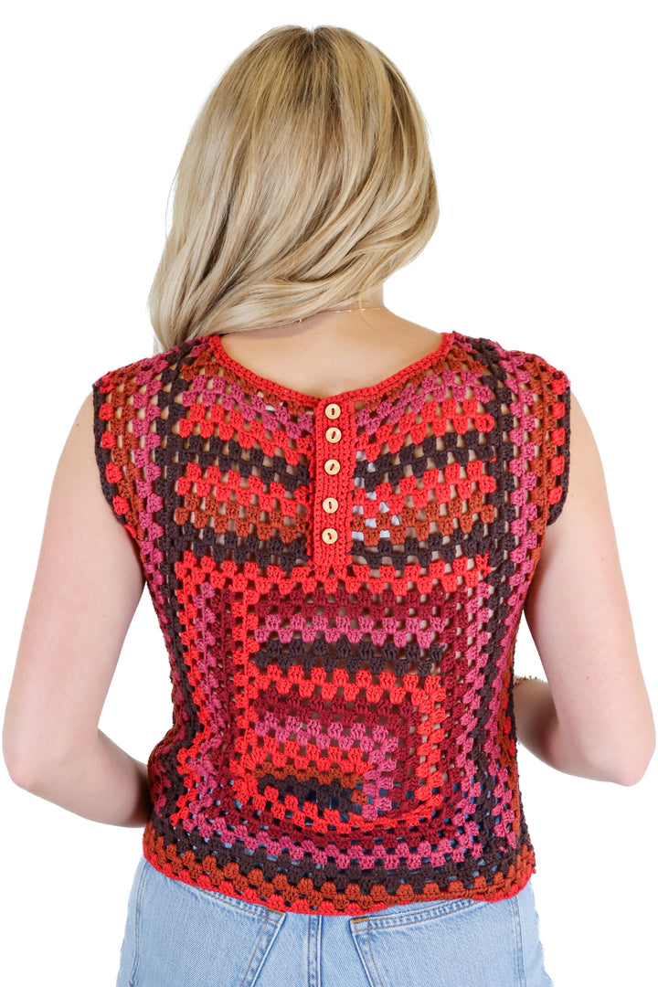 Moth Multicolored Crochet Tank (XS)