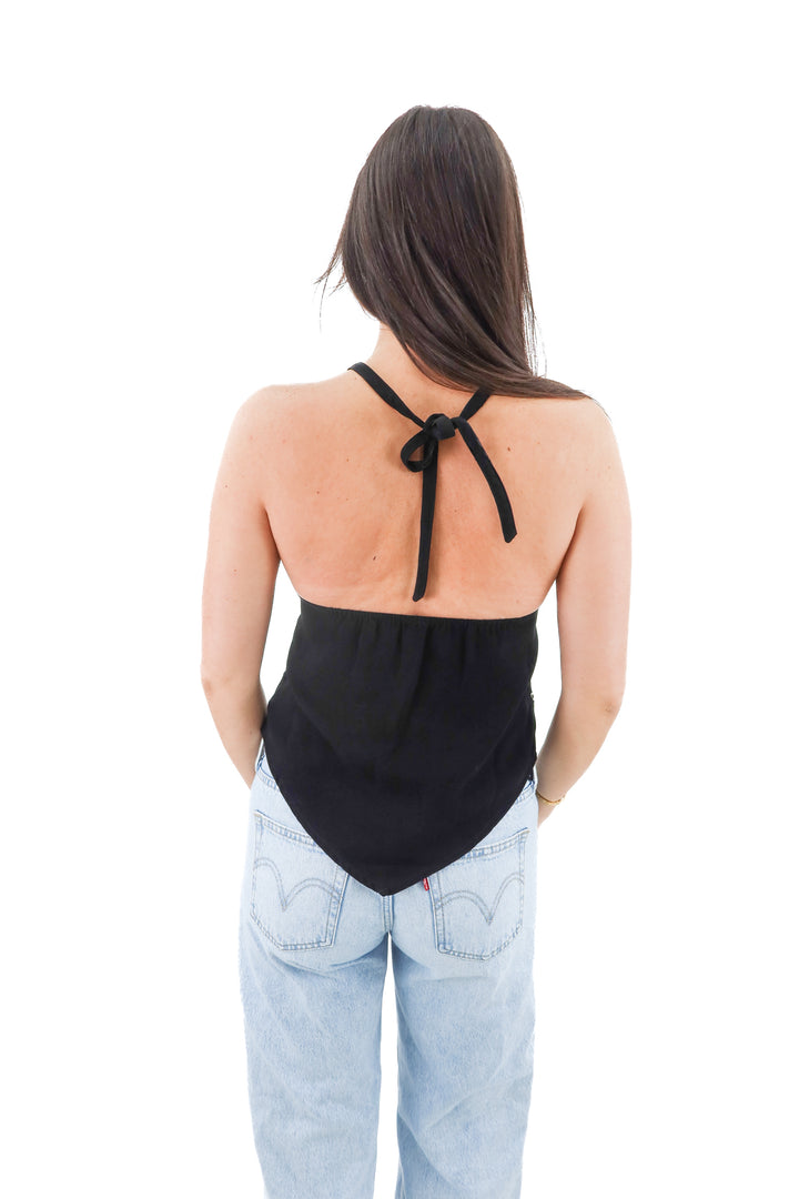 anthropologie black grommet halter top NWT (s; retail $98)