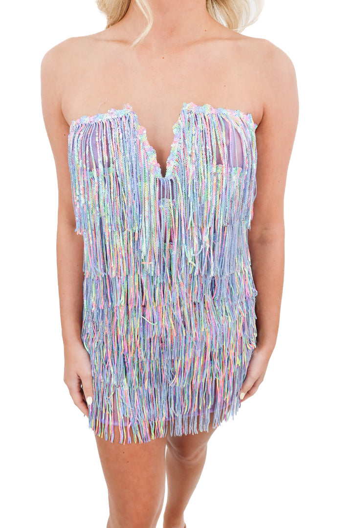 amazing lace sequin fringe mini dress NWT (s; retail $118)