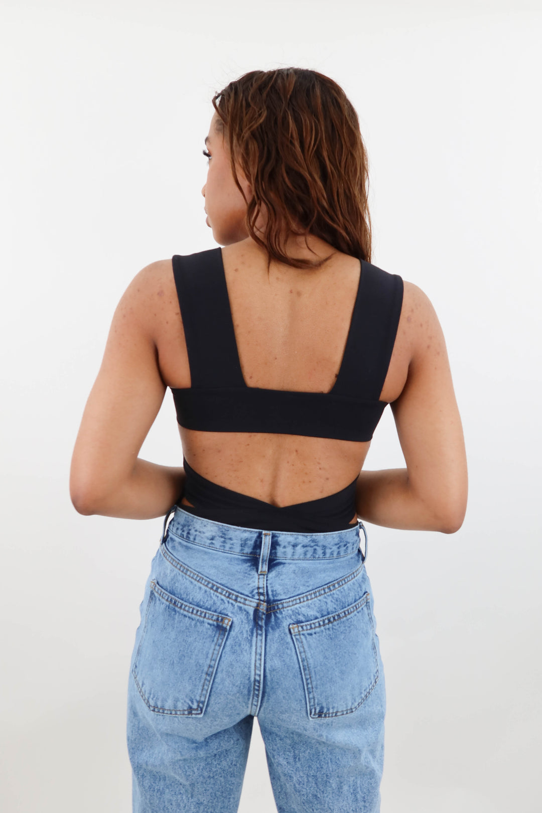 free people open back black bodysuit (xs)