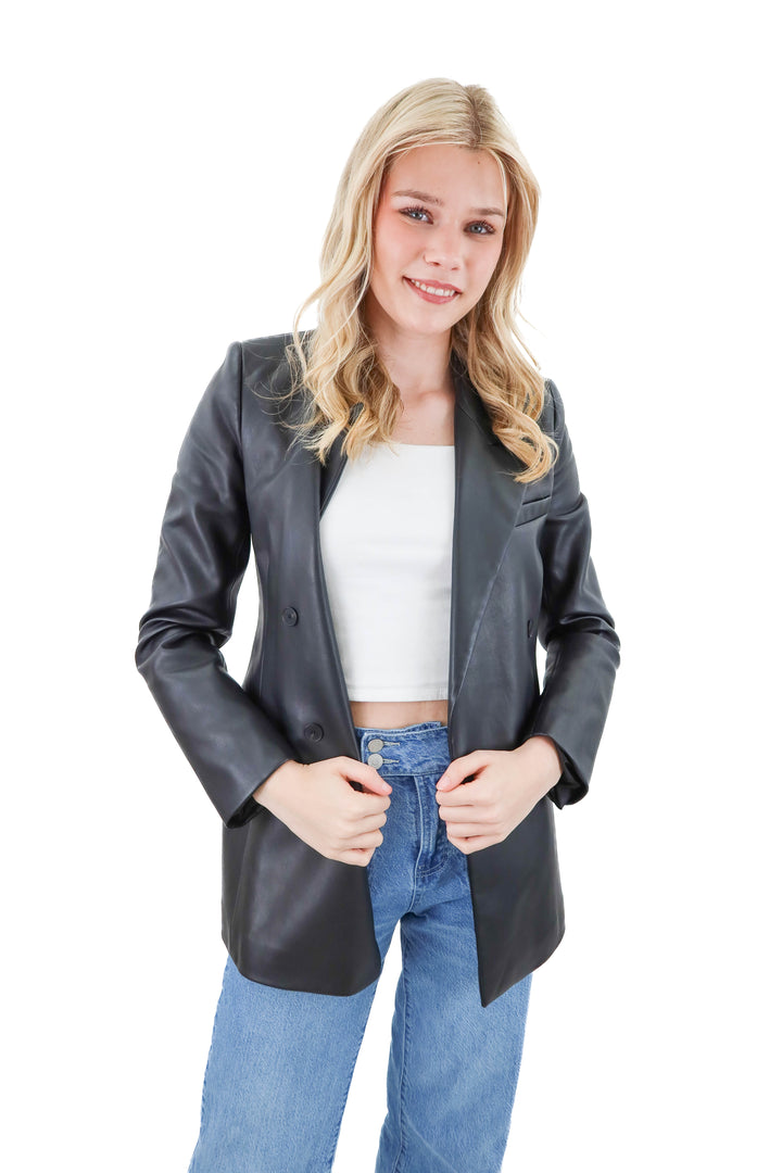 zara black leather blazer (xs)