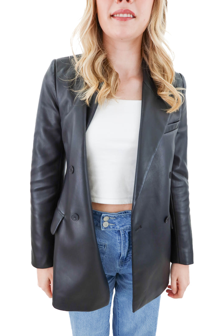 zara black leather blazer (xs)