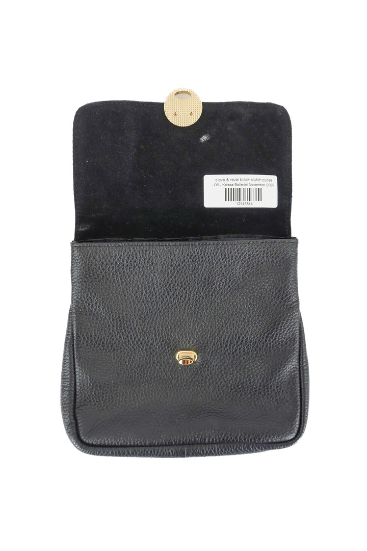 clove & revel black clutch purse/belt bag