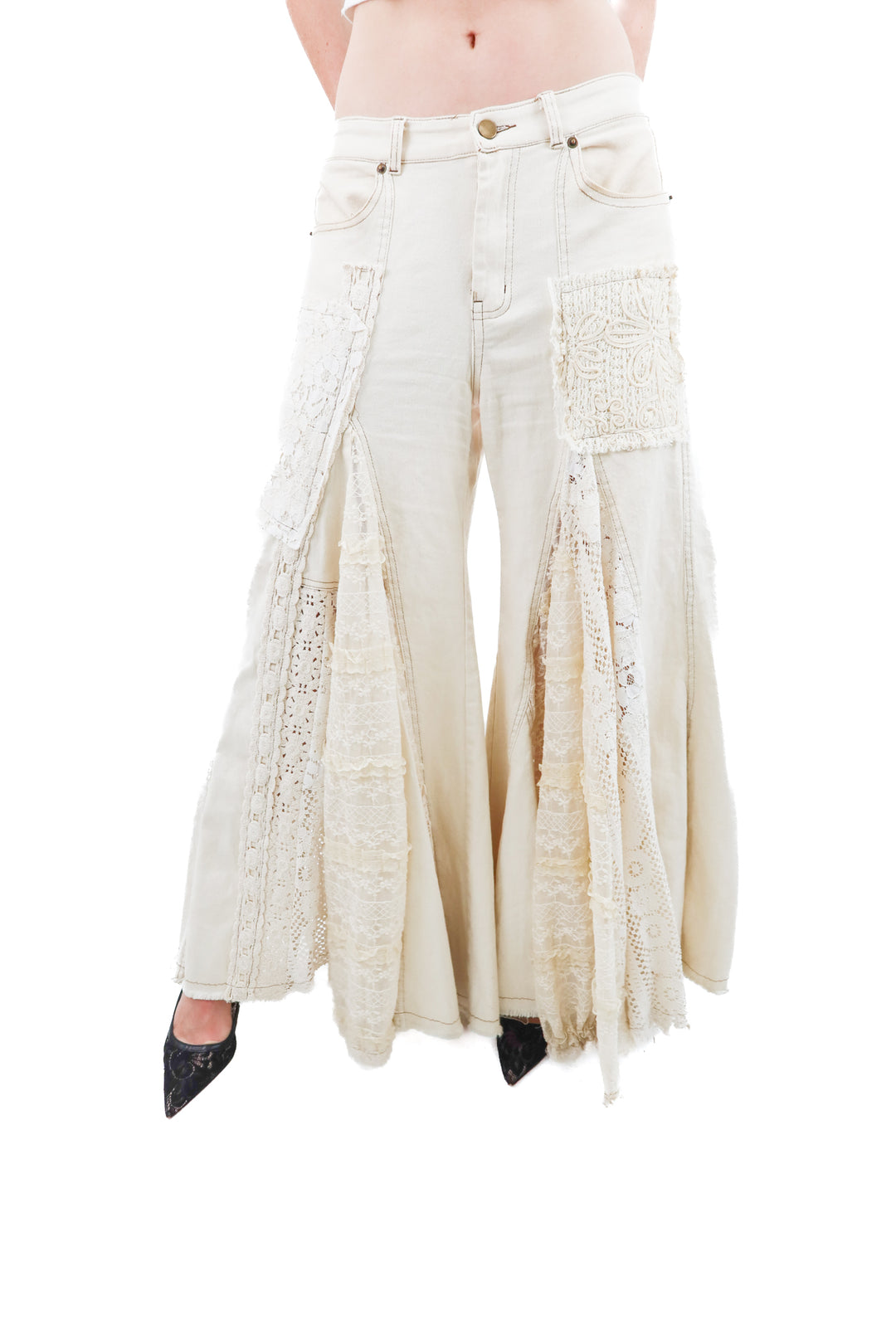 oh jeans cream lace wide leg pants (l)