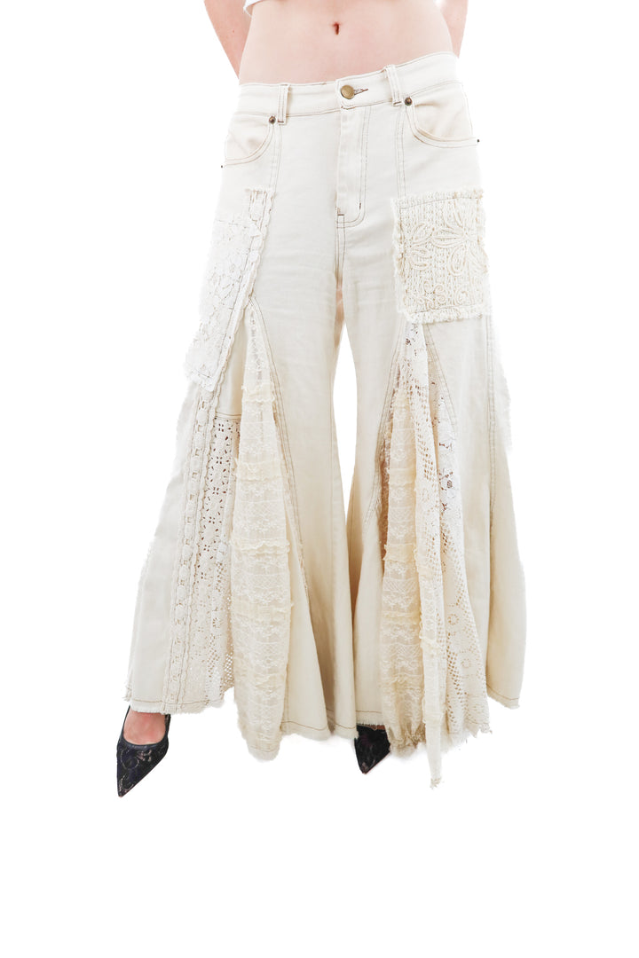 oh jeans cream lace wide leg pants (l)