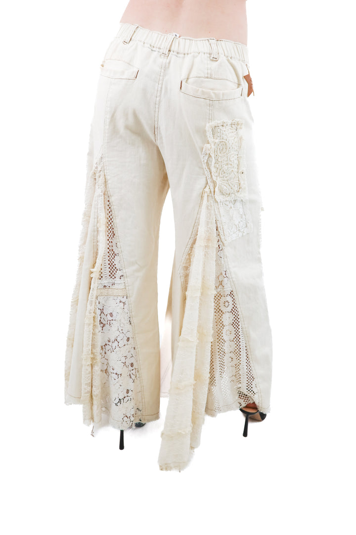 oh jeans cream lace wide leg pants (l)