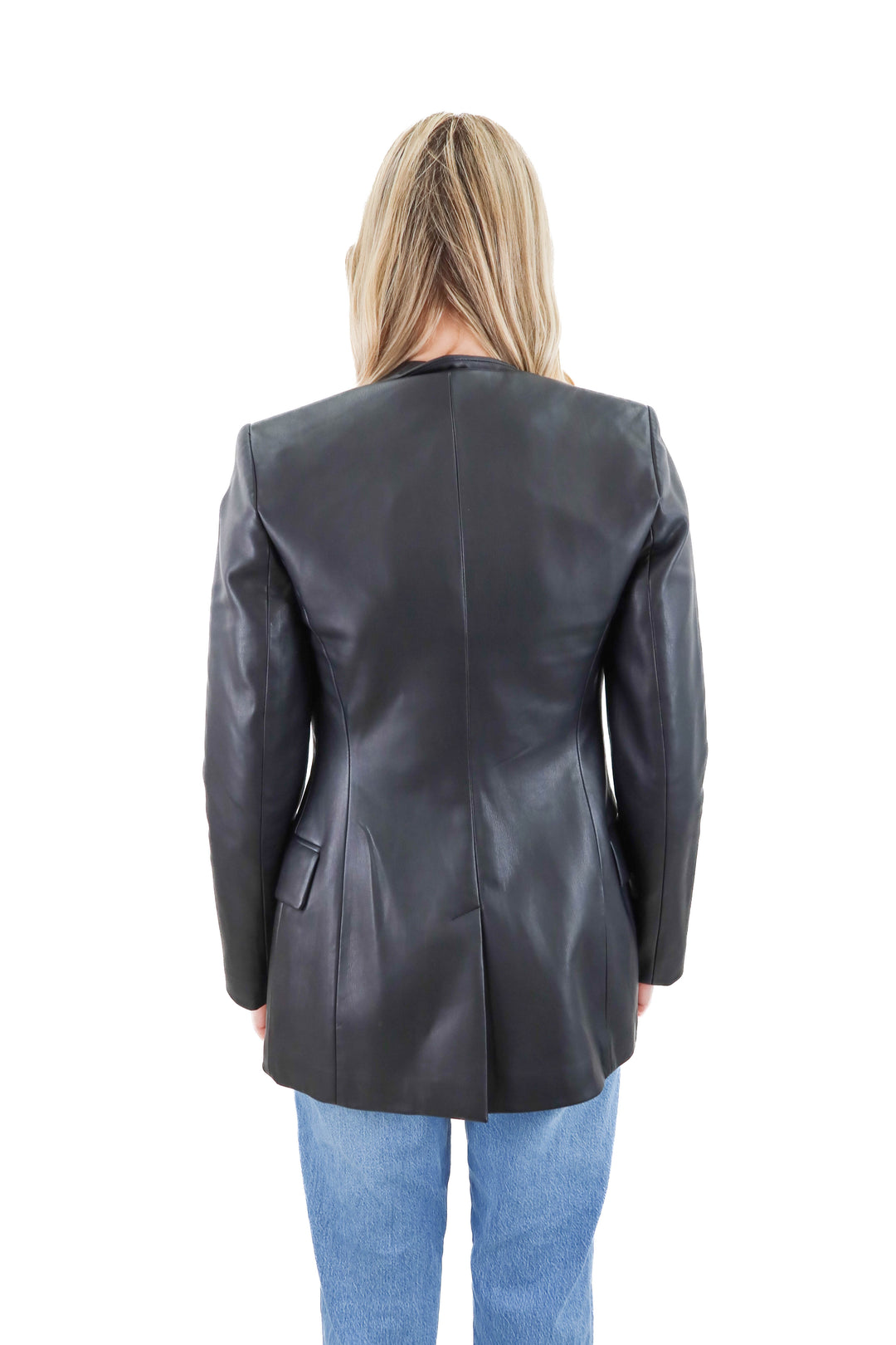 zara black leather blazer (xs)