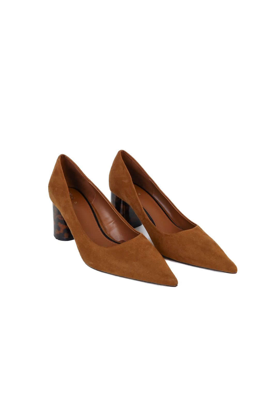 Zara Brown Faux Suede Tortoise Block Heel Pumps (39)