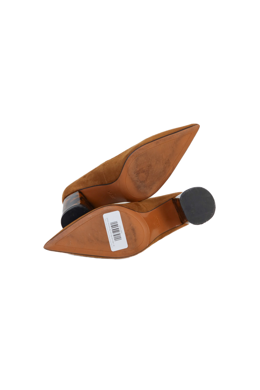 Zara Brown Faux Suede Tortoise Block Heel Pumps (39)