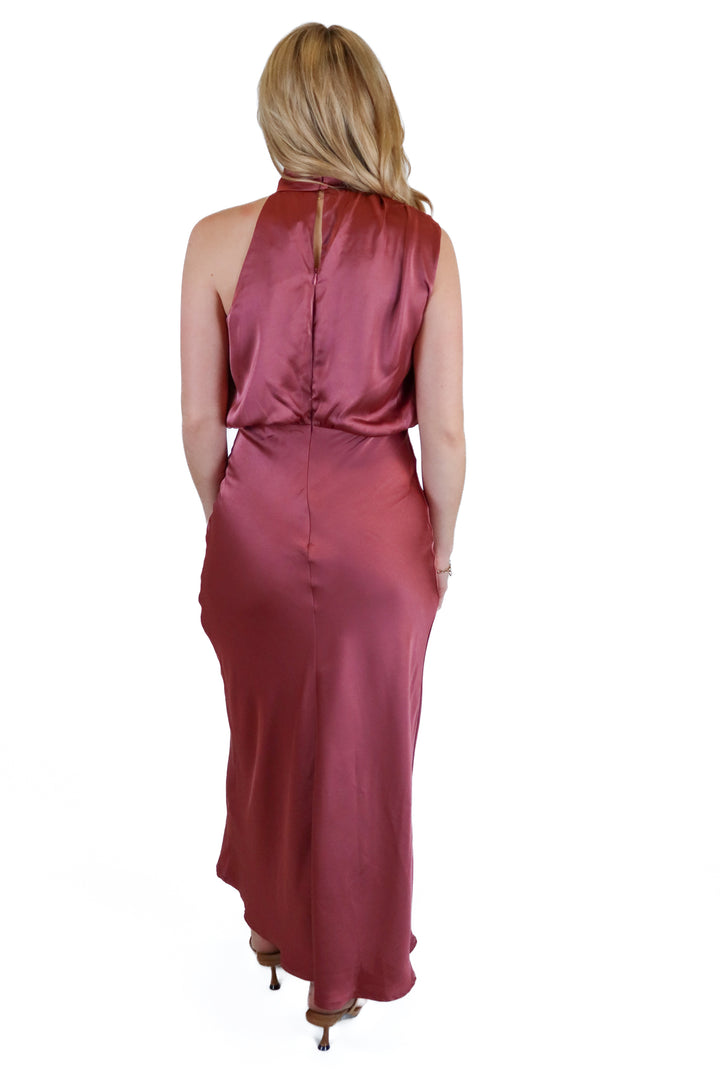 Petal + Pup Dusty Rose Satin Midi Dress (S)