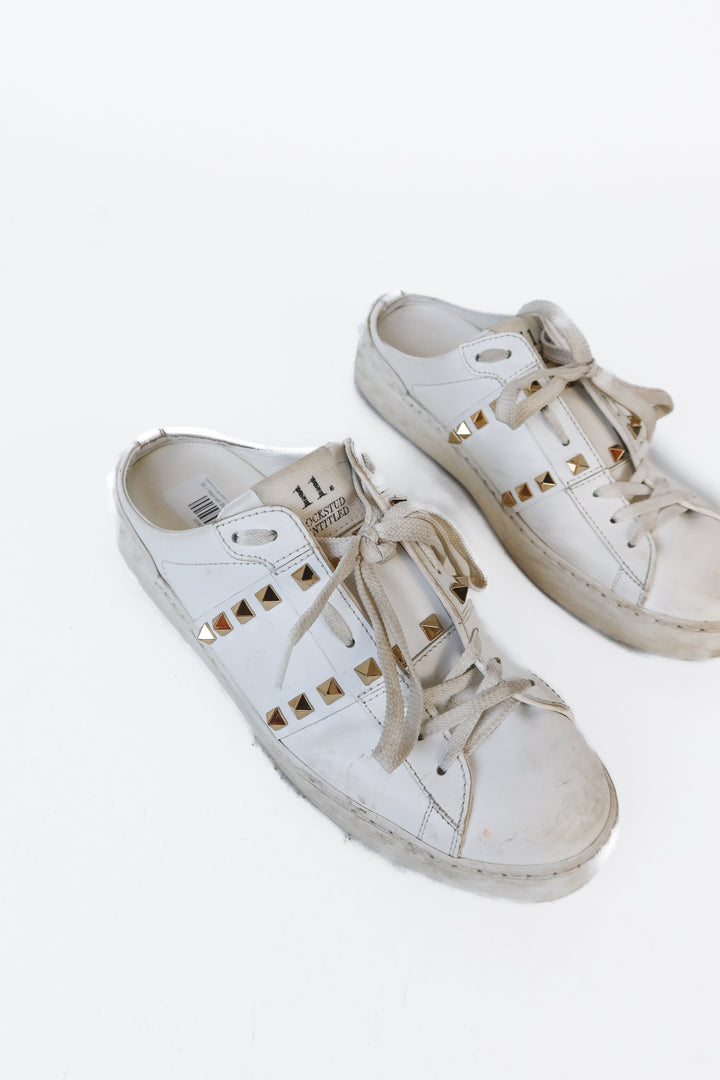 Valentino garavani white slip ons with gold detail (39; retail $980)