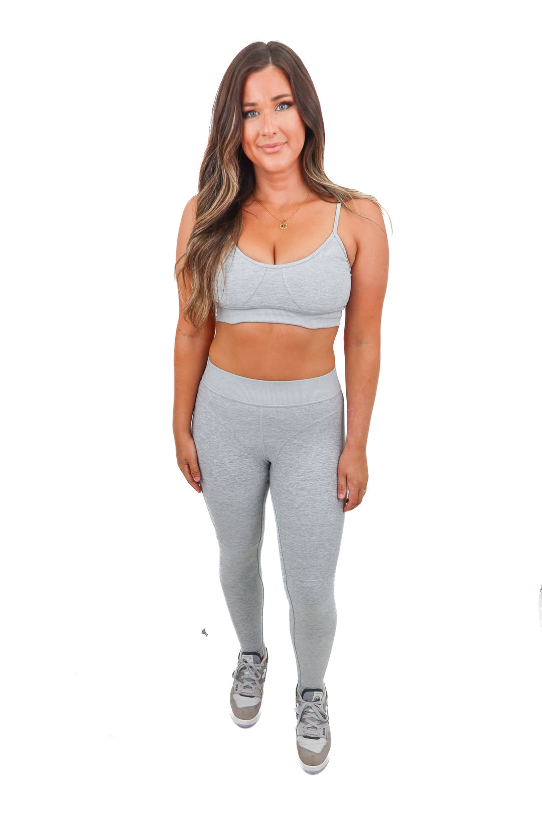 alo heathered grey ribbed set (M; retail $220)