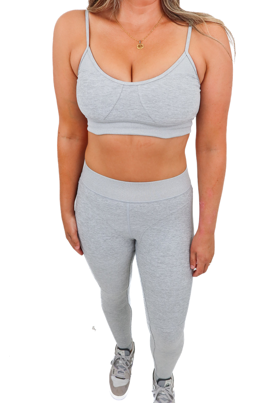 alo heathered grey ribbed set (M; retail $220)