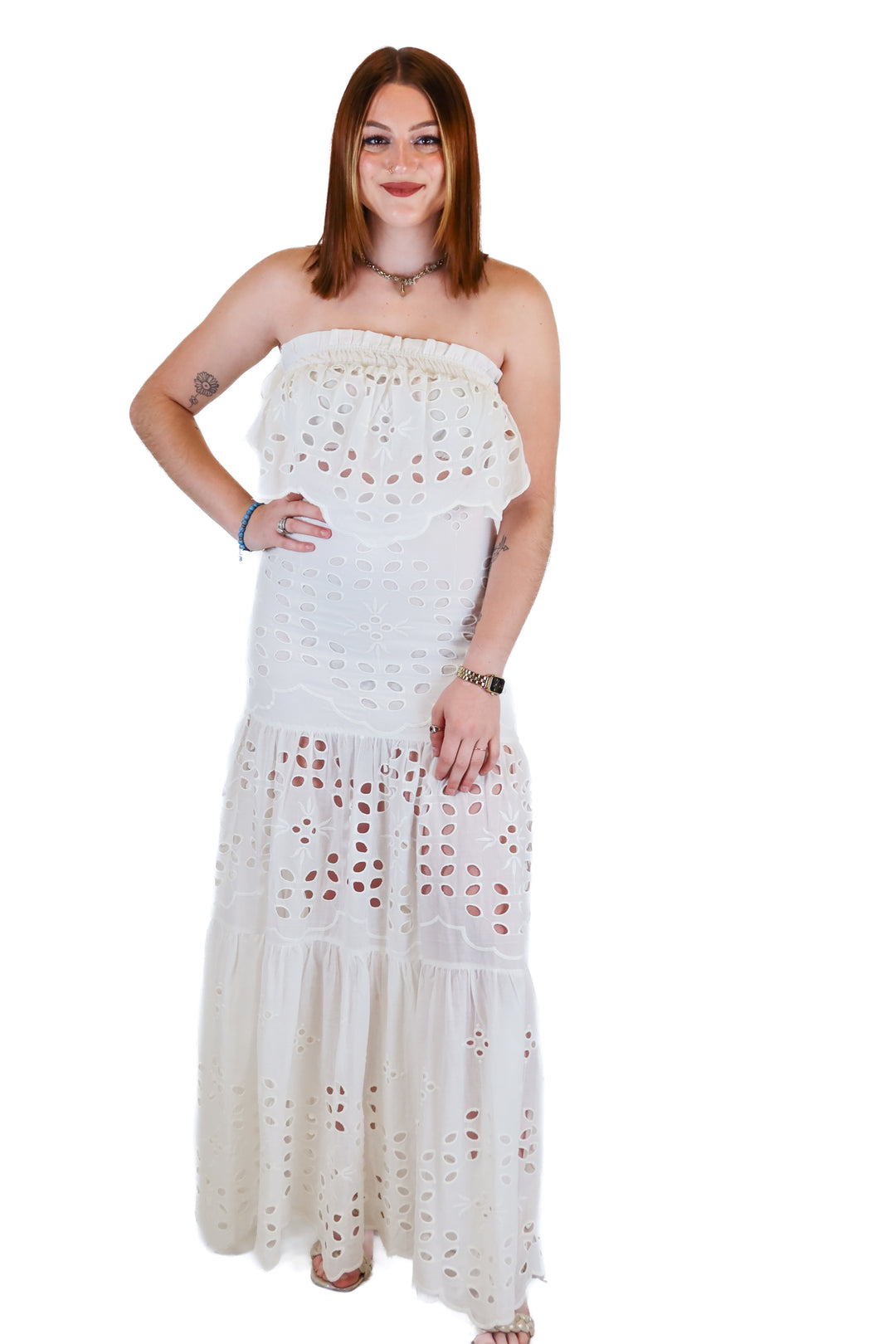 Luxxel white tube top maxi skirt set NWT (S)