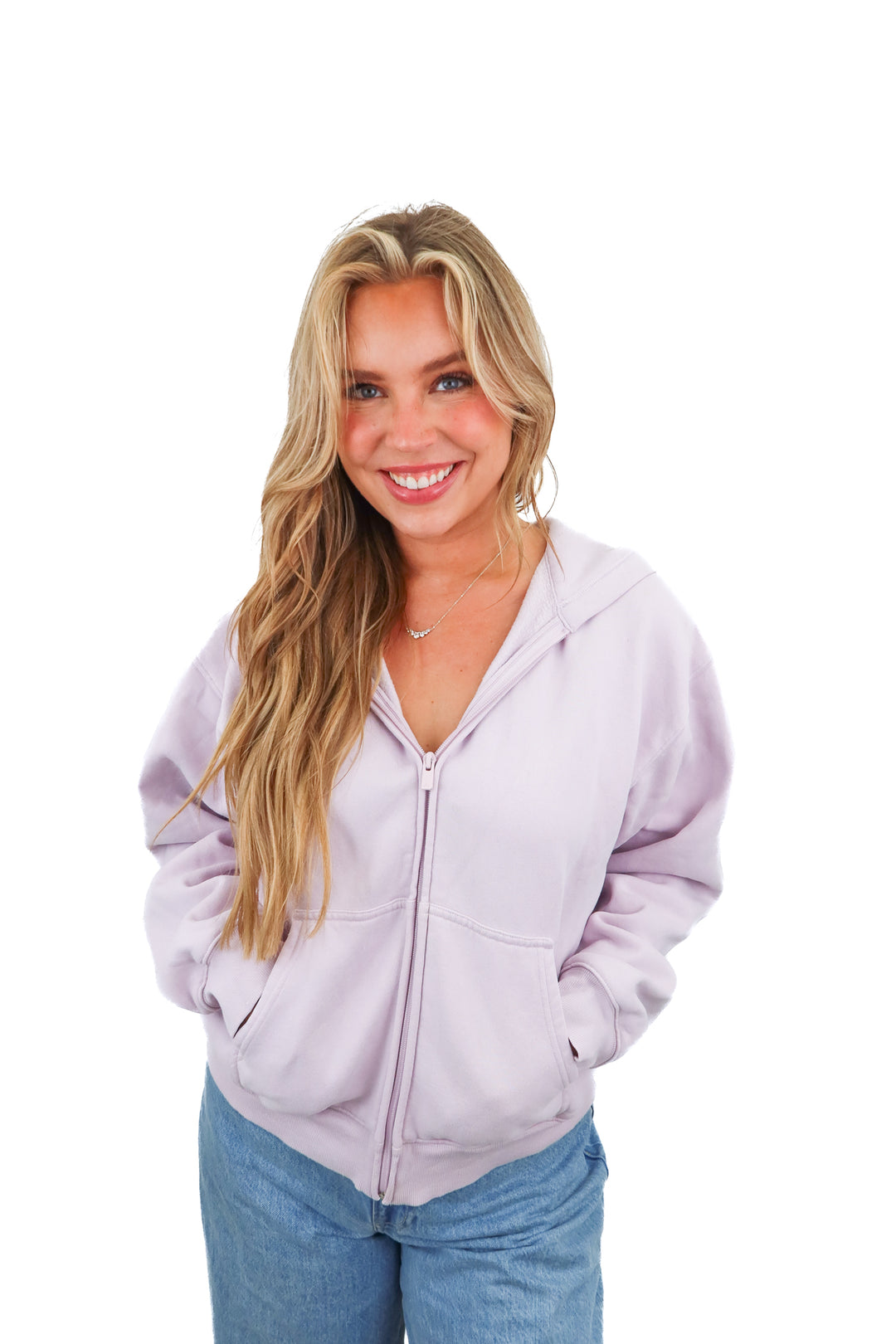 aritzia purple sweatfleece zip up (L; retail $98)