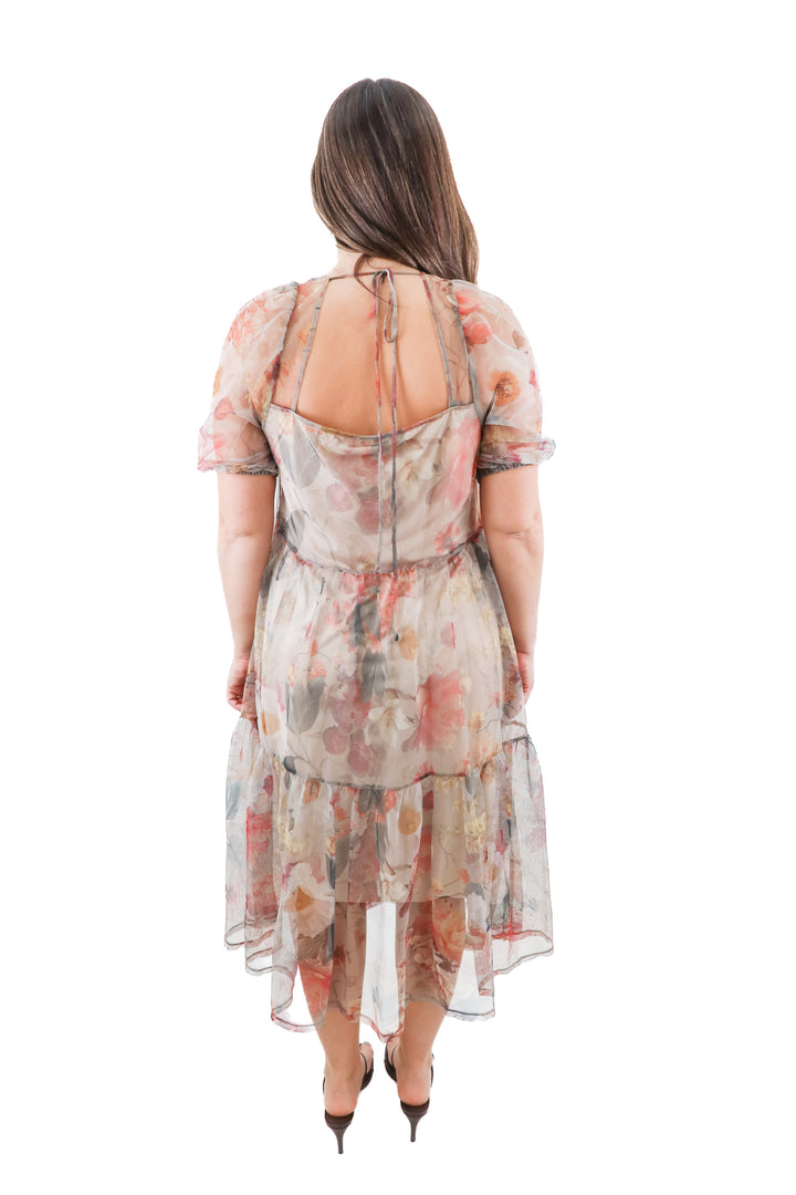 h&m floral sheer puff sleeve dress (m)