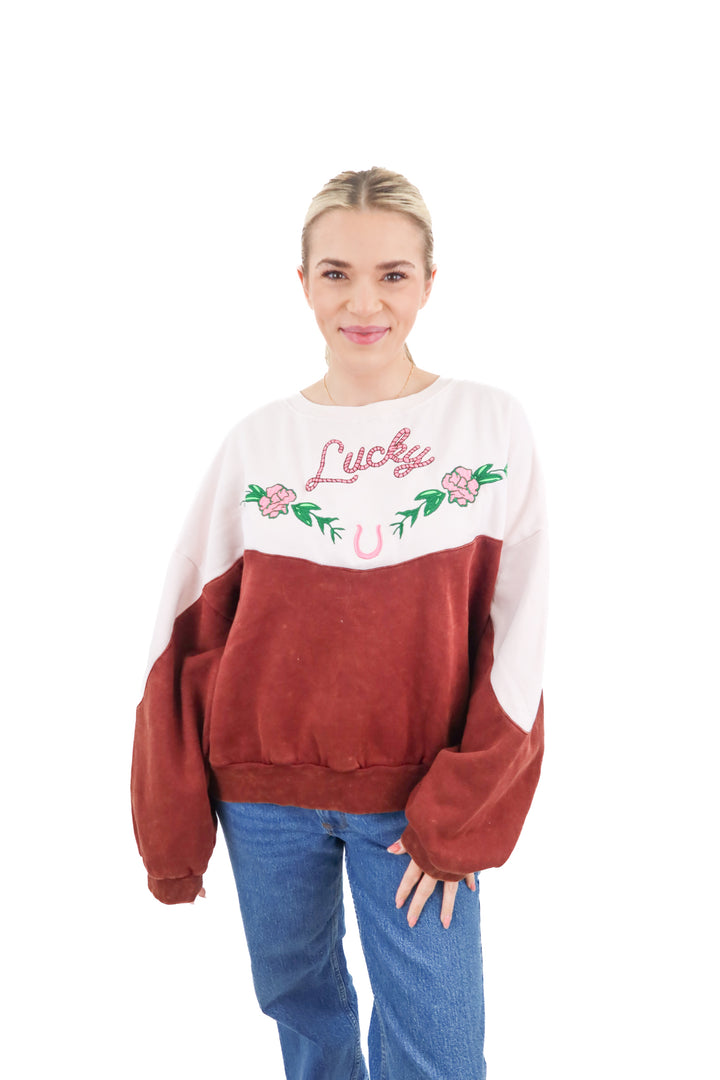 sabbi lucky western crewneck NWT (xs; retail $120) WRONG BARCODE STICKER