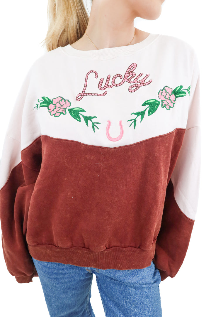 sabbi lucky western crewneck NWT (xs; retail $120) WRONG BARCODE STICKER
