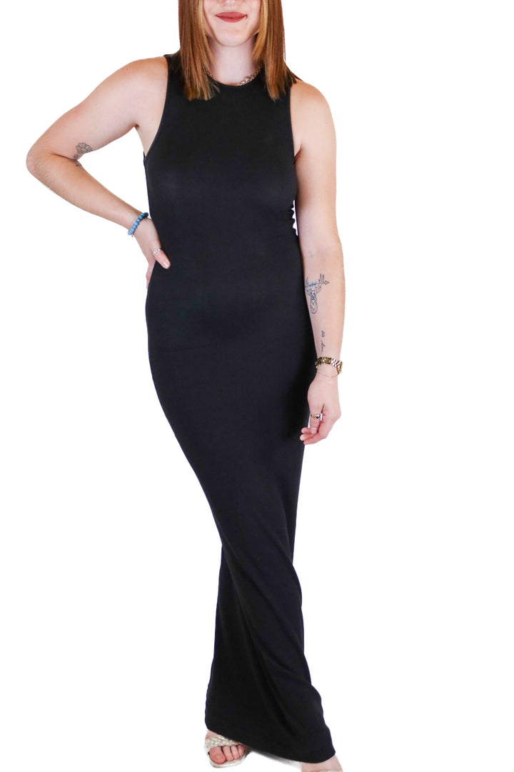 Skims Black Maxi Ribbed Bodycon Dress (S)