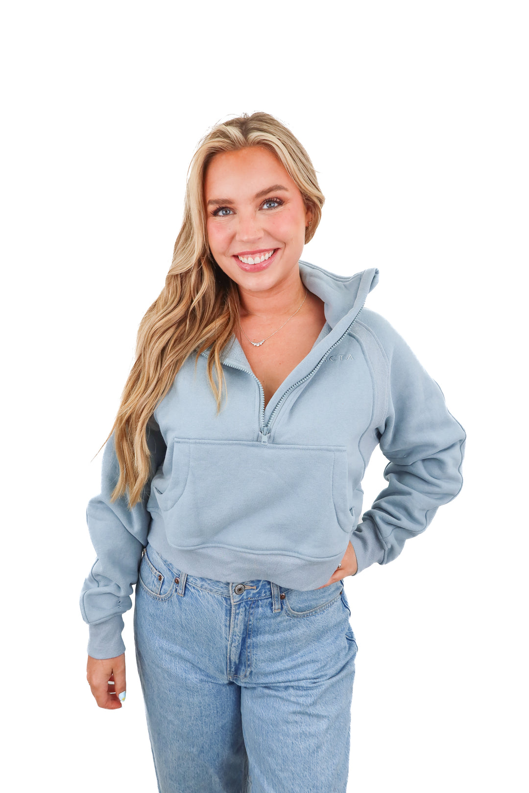 acta blue quarter zip (s/m; retail $70)