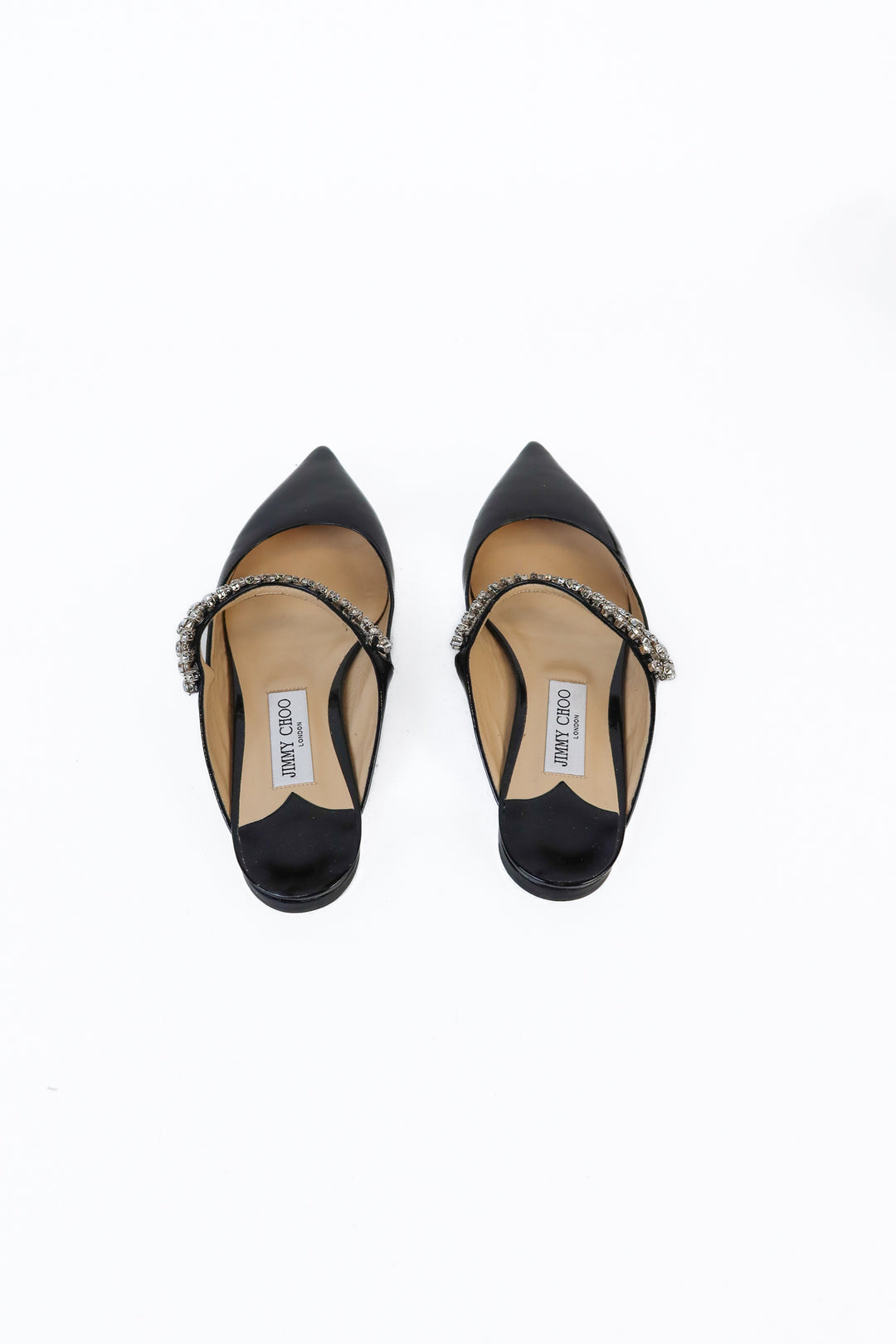 Jimmy Choo bing Black Patent Leather Mules with Crystal Strap (39; retail $1095)
