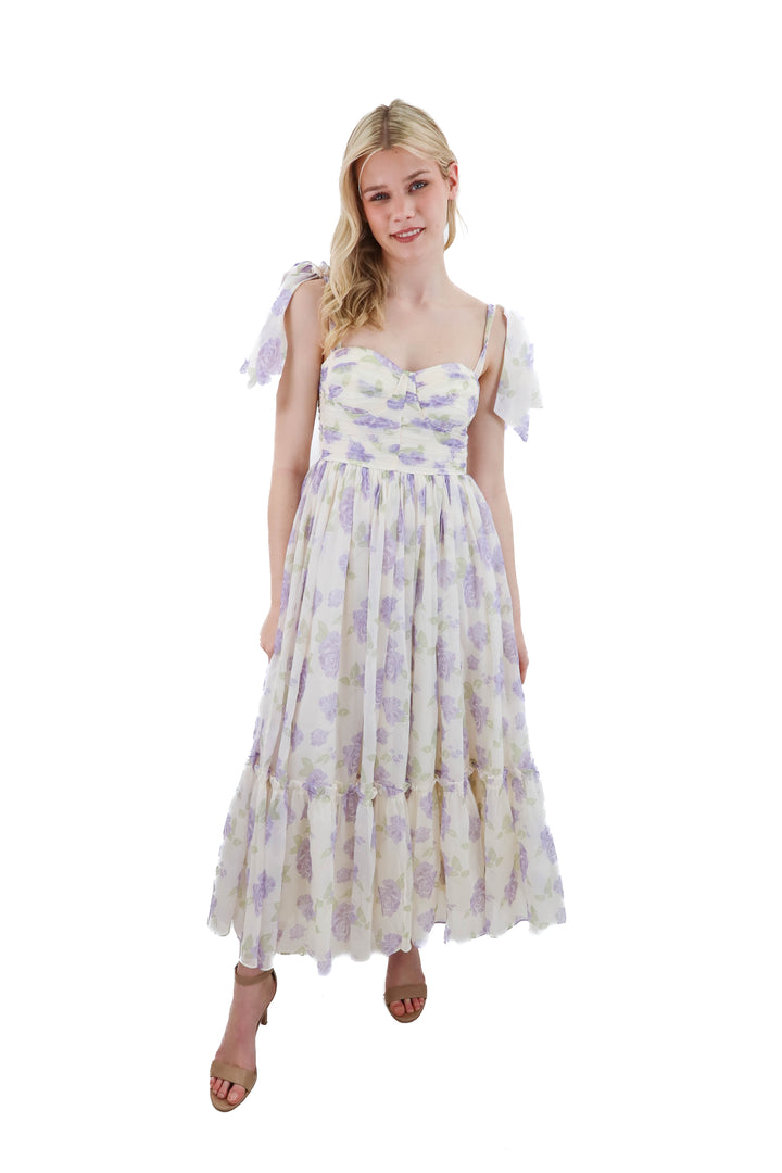 mable ivory and lavender floral midi dress (s)