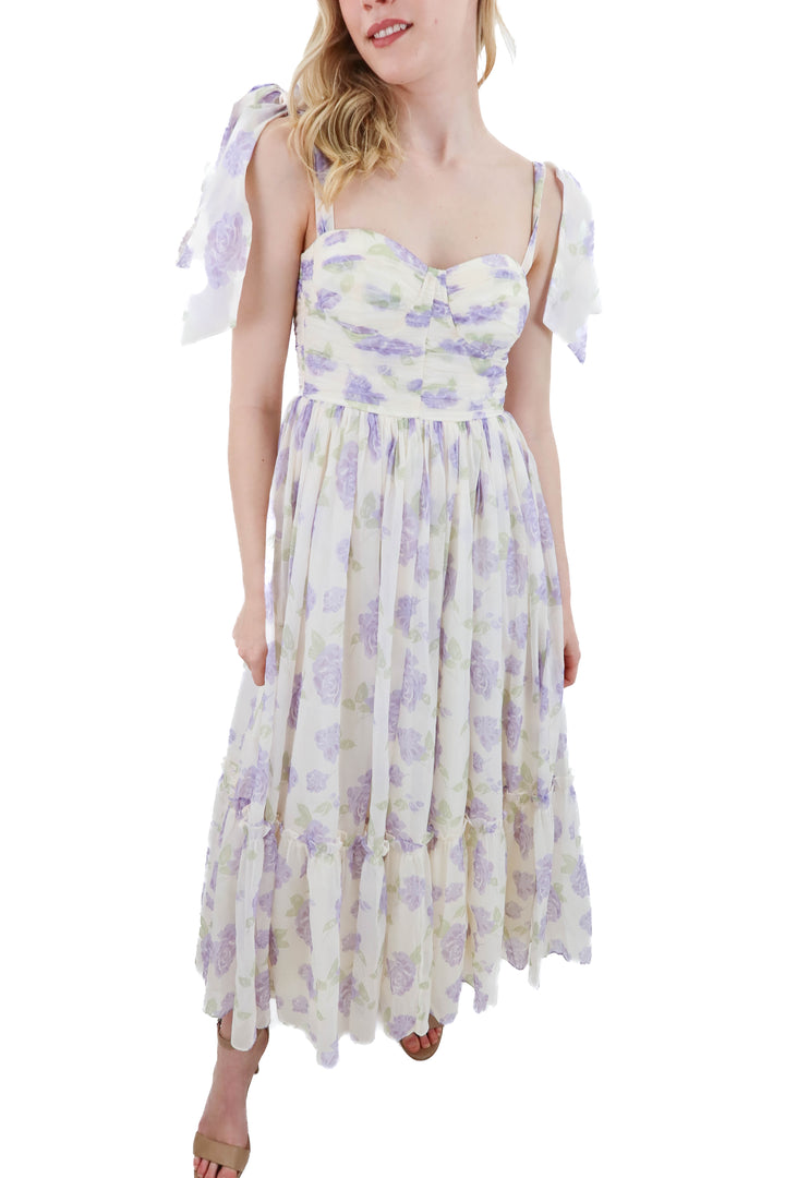 mable ivory and lavender floral midi dress (s)