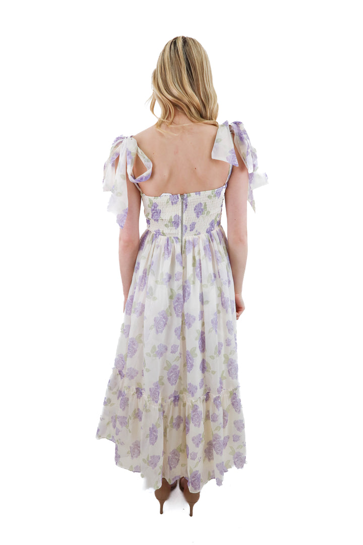 mable ivory and lavender floral midi dress (s)