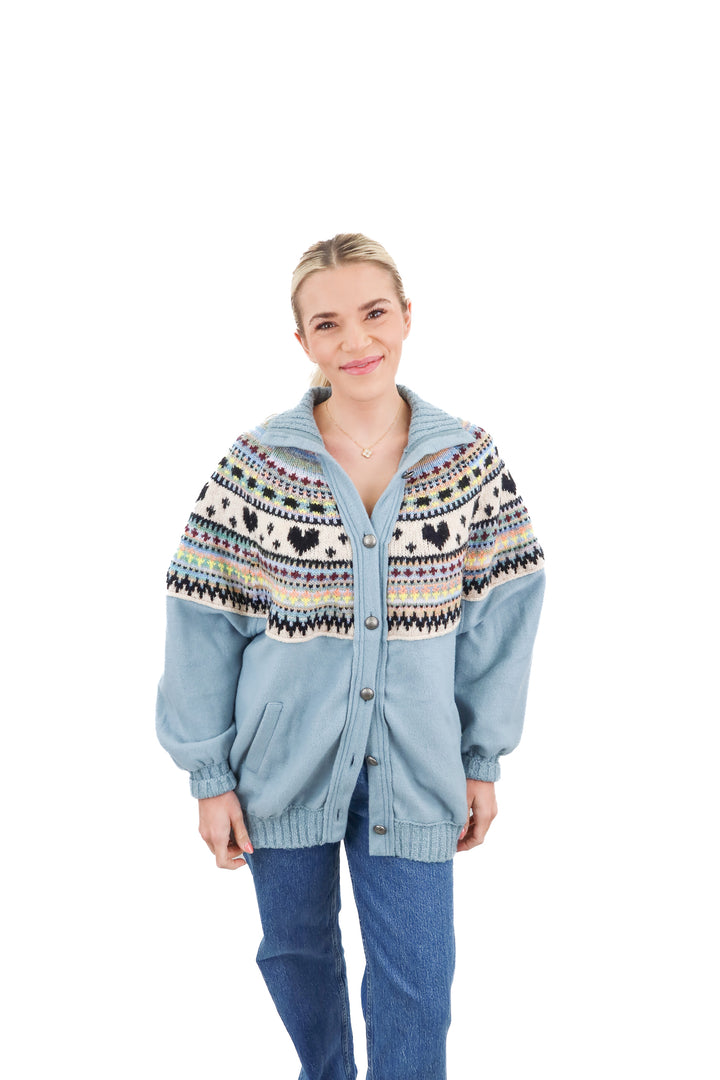 free people blue knit button up shacket NWT (xs; retail $268)