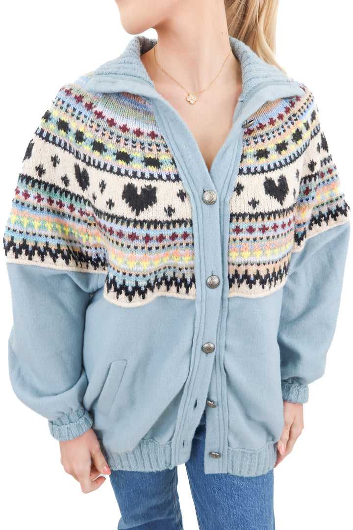 free people blue knit button up shacket NWT (xs; retail $268)