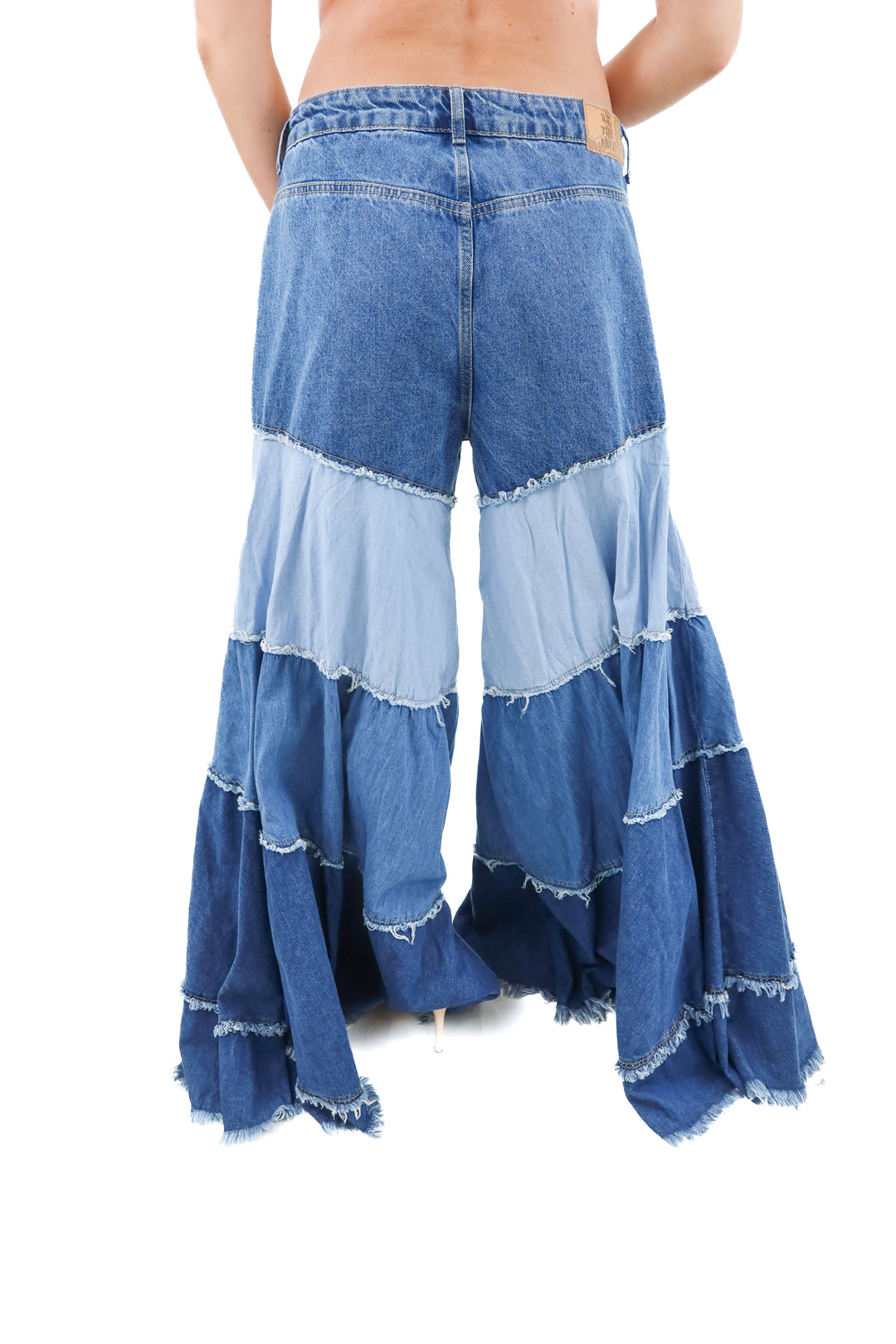we the free denim colorblock frayed wide leg pants (31; retail $248)