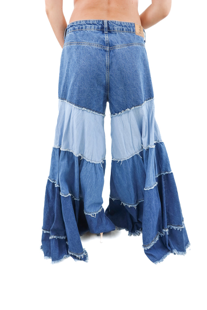 we the free denim colorblock frayed wide leg pants (31; retail $248)
