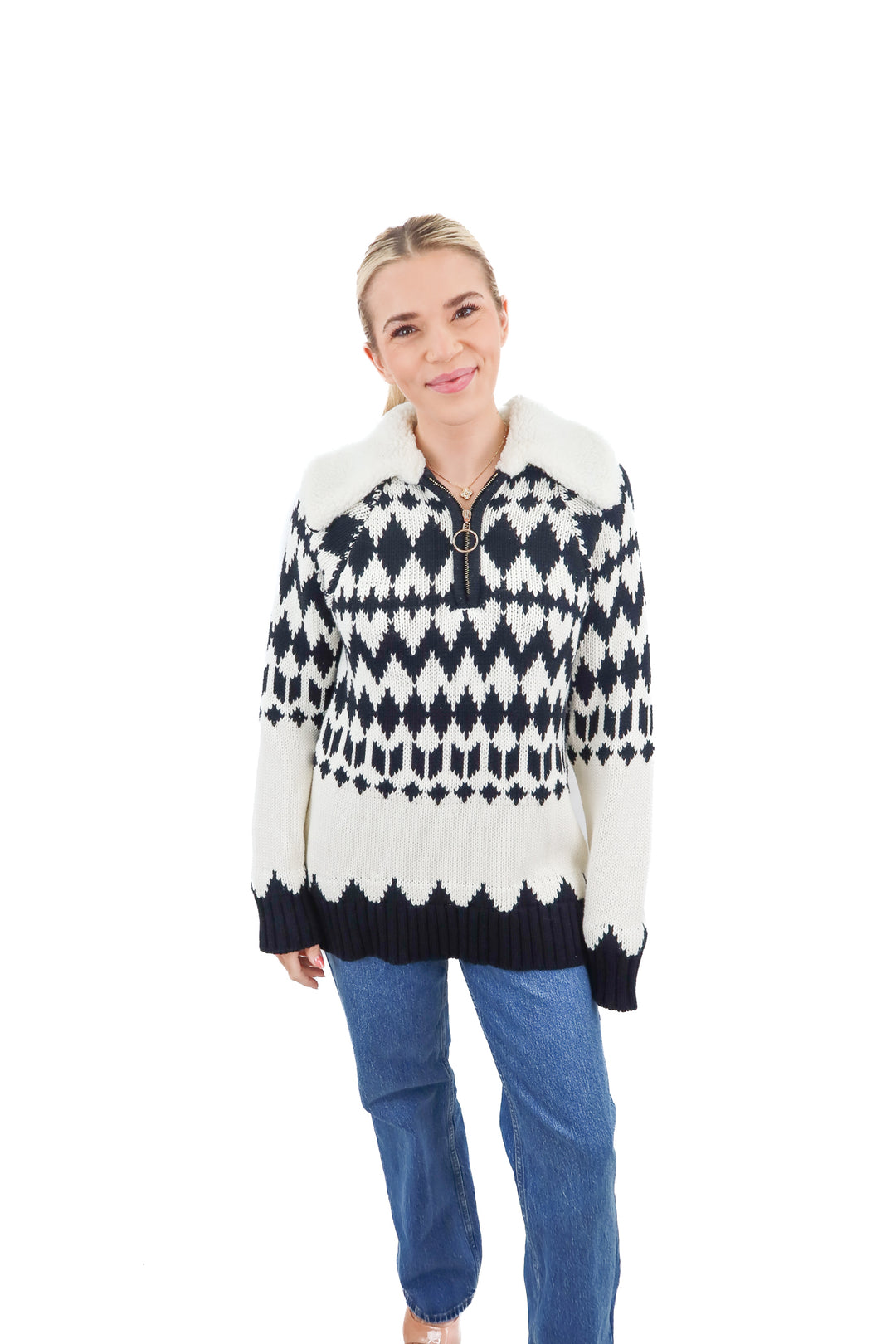 show me your mumu black/white quarter zip NWT (xs; retail $111)