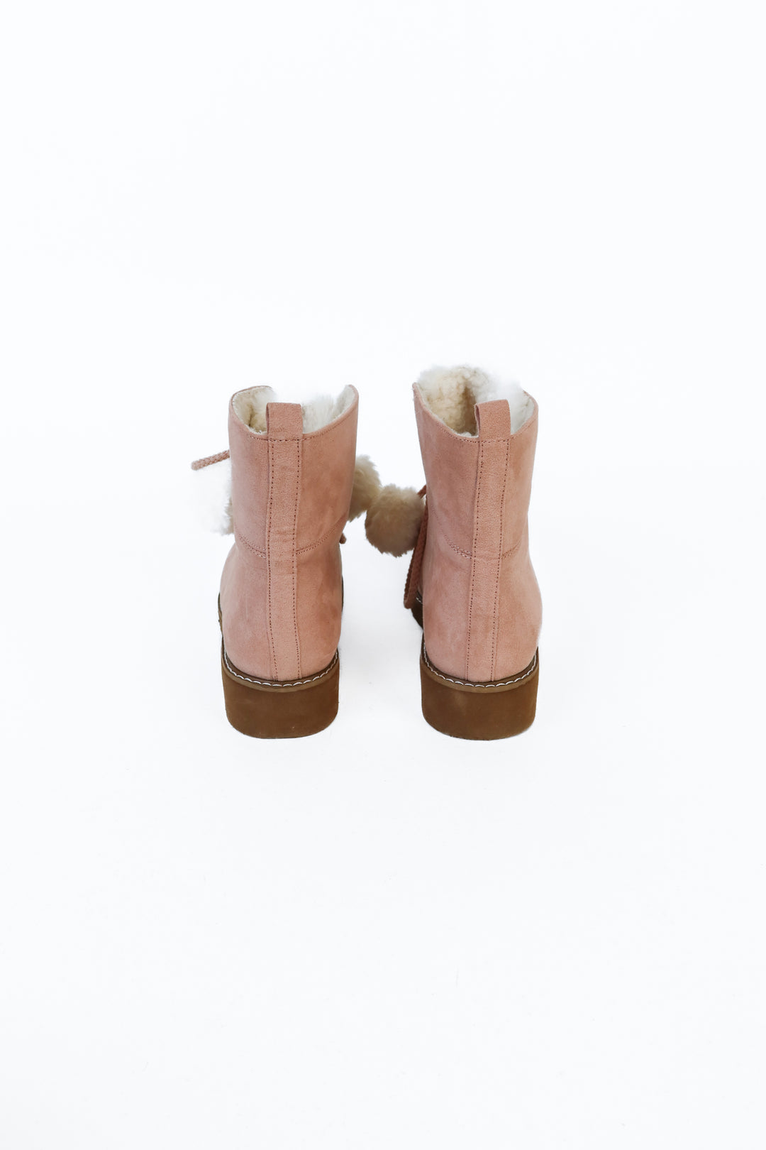 Just Fab Blush Pink Faux Suede Sherpa Pompom Booties (6.5)
