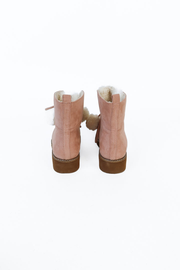 Just Fab Blush Pink Faux Suede Sherpa Pompom Booties (6.5)